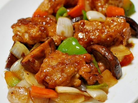 鶏のから揚げアレンジ★黒酢あん炒め